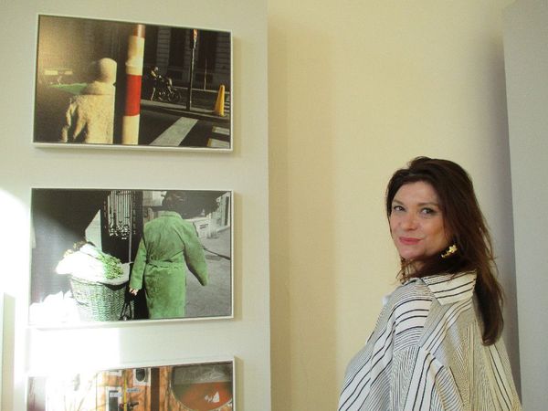 Galerie Cinéma founder Anne-Dominique Toussaint strikes an elegant Michelangelo Antonioni pose